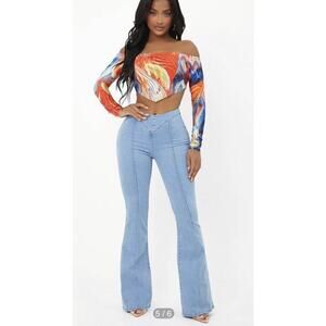 Shein SXY Solid Flare Jeans Women 28 X 32 Blue Denim Stretch Disco Boho Festival